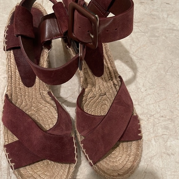 VINCE espadrille wedges suede Sandaals woman shoes size 7 burgundy red - Picture 2 of 7